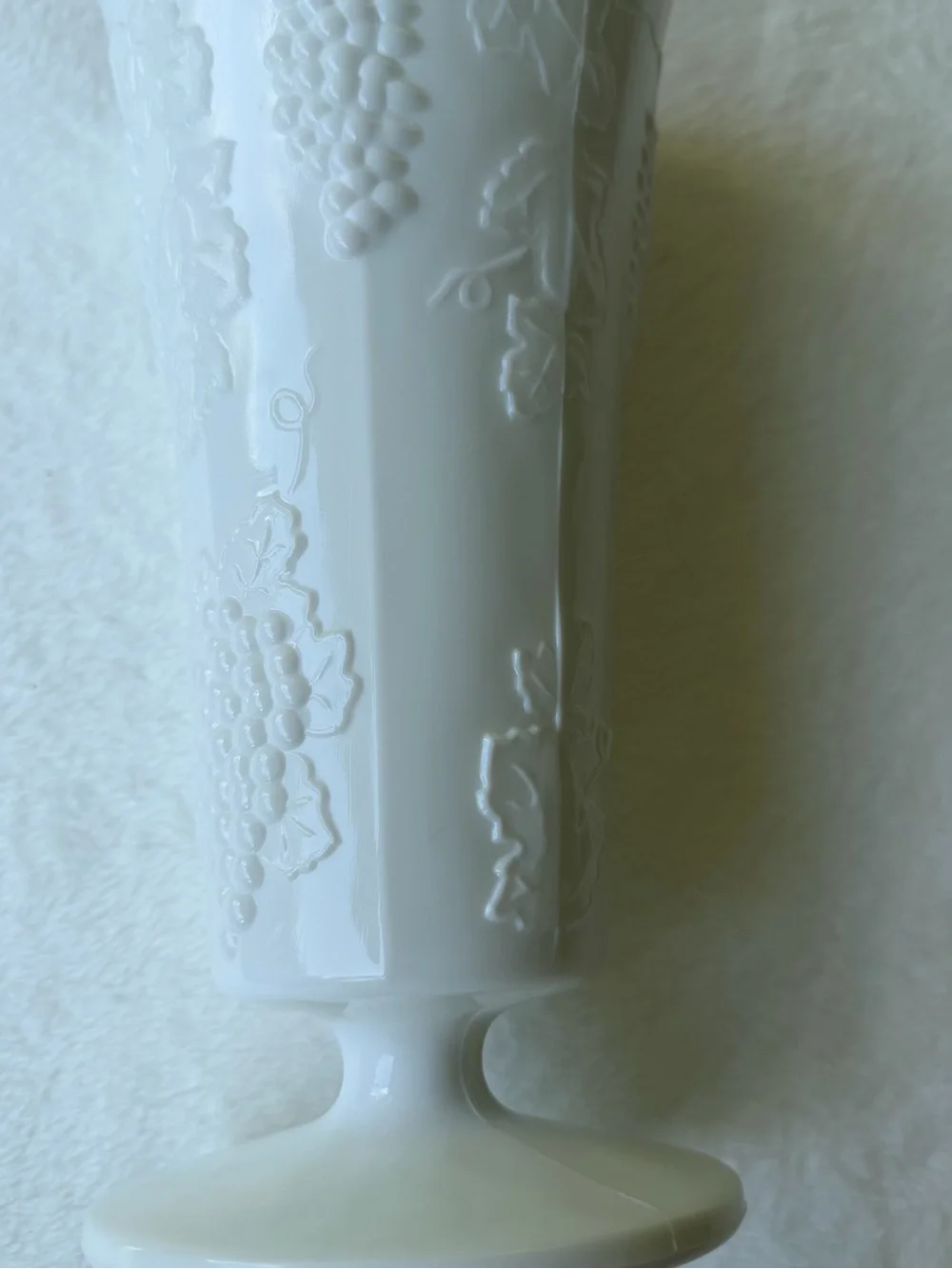 White Embossed Grape Pedestal Vase - Classic Milk Glass by Indiana Glass Co.